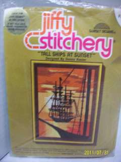 JIFFY CREWEL EMBROIDERY KIT TALL SHIPS AT SUNSET 5X7NIP  