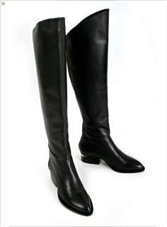 Lady Fashion Genuine Leather Zip Back Low Heel Over the Knee Tall 