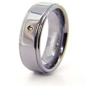  8mm Flat Grooved Edge Tungsten Ring with .02CT Diamond 