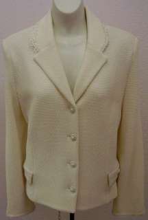 St. John Cream Multicolor Shimmer Knit Jacket Blazer Sweater   14 