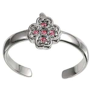   Fashion Toe Ring   Shamrock with Pink CZ   2mm Band Width Jewelry
