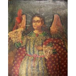  ARCHANGEL with Sacred Heart Cuzco Oil Painting Peru Folk Art 