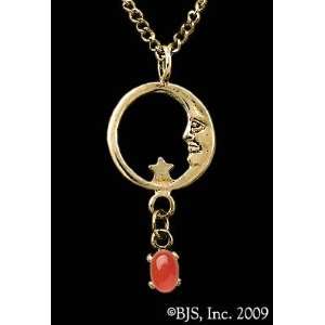  Moon Star Necklace, 14k Yellow Gold, Carnelian Agate set 