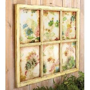   Antique Weathered Framed Glass Window Floral Wall Art