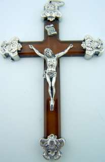   Silver Caps Pectoral Crucifix Cross Lucite Jesus Christ Brown  