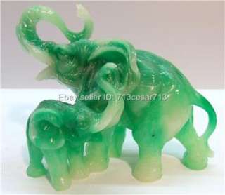 Chinese Oriental JADE Feng Shui Lucky Elephant w/Baby  