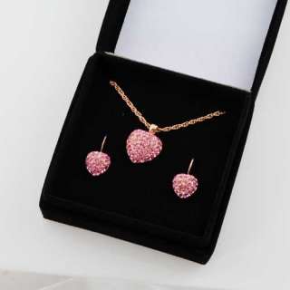   Rose Gold Ep Pave Pink Tourmaline Hearts Necklace & Earring Set  