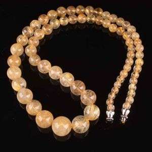Natural Rutilated Quartz Round Beads Necklace Gemstone  