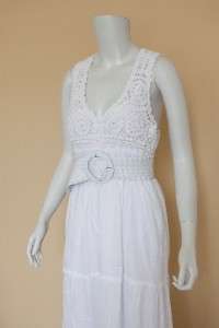 Crochet Top Racer Back Maxi Dress/ White,Khaki,Black  