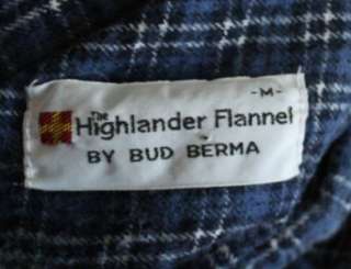 Vtg 80s Bud Berma Highlander Flannel BLUE Plaid Shirt Men S/M punk 