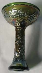   GRAPE & CABLE GREEN CARNIVAL GLASS single CANDLESTICK  
