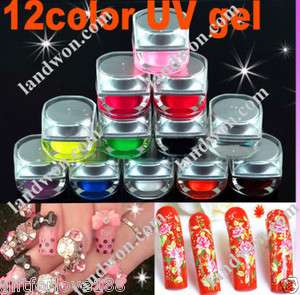 H5693 12pc Mix Color UV Gel Builder Acrylic Nail Art Set Tips  
