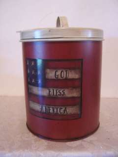GOD BLESS AMERICA PATRIOTIC FLAG METAL CONTAINER  