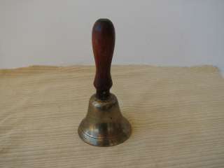 Vintage School Teachers Antique Brass Bell with Wooden Handle/Clear 