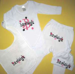 Personalized Baby HAT BIB ONESIE PANTS OUTFIT Gift Set  