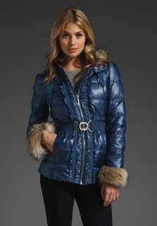 JUICY COUTURE Long Puffer Jacket with Faux Fur in Mineral Spring at 