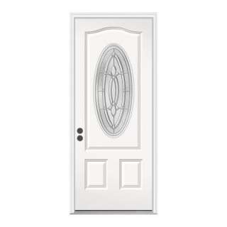 JELD WEN 36 In. X 80 In. White Prehung Right Hand Inswing 3/4 Oval 