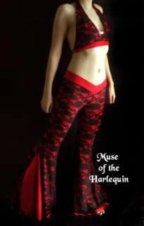 Red Black Lace Gothic Tribal Belly Dance Pant M  