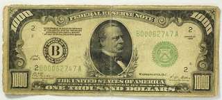   Thousand Dollar $1000 Bill Federal Reserve Bank New York Green Seal