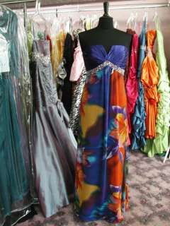   E4052 PURPLE Print gown dress prom pageant size 8 long FUN  