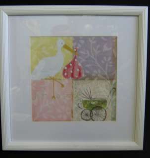Stork Baby Carriage Framed Wall Hanging Picture  