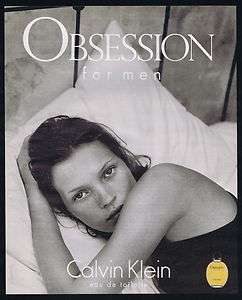 1997 CK Calvin Klein Mens Obsession Cologne Kate Moss Print Ad  