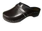 Genuine Black Leather Wooden Sole Swedish style Clogs womens/mens all 
