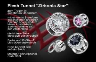 Zirkonia Stern Ohr Flesh Tunnel Plug pink schwarz L7  
