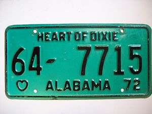 1972 Alabama License Plate   Walker County #64 7715  