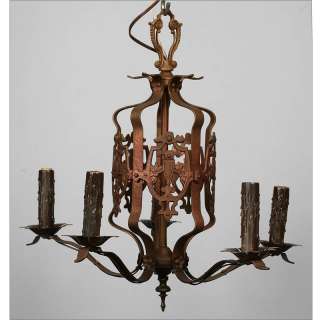 Antique Early 1900s Iron Chandelier 5 light  