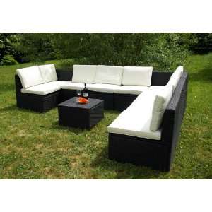 10tlg. Gartenlounge Polyrattan   Polster creme  Garten