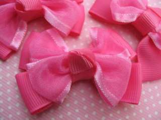 20 Grosgrain Organza Ribbon Bow Hair Hot Pink R073  