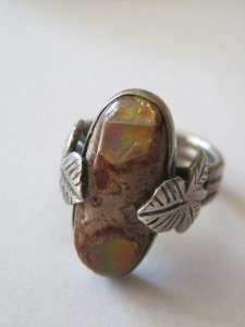 Vintage 1940s Silver Mexican Fire Matrix Opal Ring size 5  