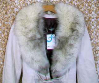 ALAN CHERRY Vintage FOX FUR Collar Long Belted Ivory Leather Trench 