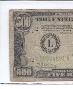 1934 A $500 FIVE HUNDRED DOLLAR BILL SANFRANCISCO GREEN SEAL FED 