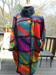 Hand Knitted Multi Colored Wool Car Coat Sweater  