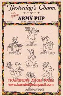 Army Pup Yesterdays Charm Hot Iron on Embroidery Transfers