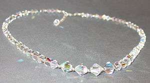 SWAROVSKI CRYSTAL ELEMENTS Sterling Silver Graduated Necklace CLEAR AB 