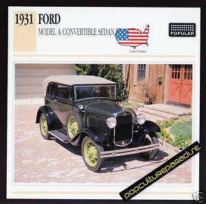 1931 FORD MODEL A CONVERTIBLE SEDAN Car PICTURE CARD  