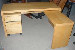 Ikea Jonas Schreibtisch mit Auszug + Rolli, Birke + Bürodrehstuhl (H 