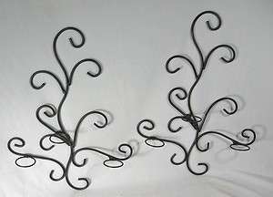 Pr Black Wrought Iron Scroll Candle Flower Pot Holders  