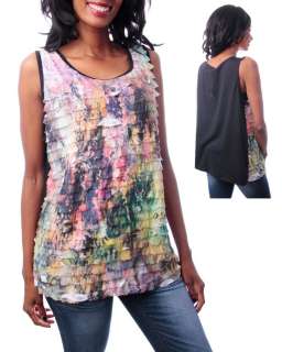 Watercolor Tiered Cascading Ruffle Tank Top 1X 2X 3X Multi Color New 
