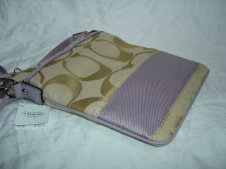 Authentic NWT COACH 45797 Khaki Lavender SIGNATURE STRIPE Swingpack 