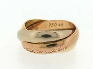 Auth Cartier 18K Tri Color Gold Trinity Ring size 48  