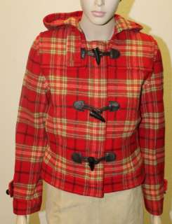 GANT Womens Red Checkered Short Duffle Coat Sz L $475  