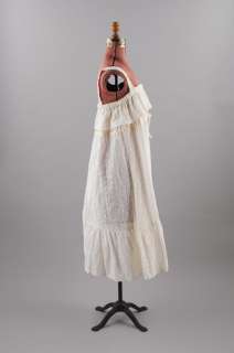   70s White Cotton Sheer Eyelet Lace Bust RUFFLE Romantic Boho DRESS L
