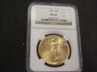1927 $20 SAINT GAUDENS DOUBLE EAGLE GOLD NGC MS62 MS 62 NICE LOOK 