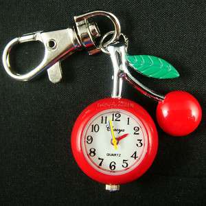cherry RED key chain Pocket Watch Clock +free gift BOX  