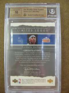 RH) 2003 04 Exquisite CARMELO ANTHONY Patch Auto 10 BGS 9.5 Limited 