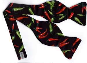 SELF TIE BOW TIE   RED & GREEN HOT CHILI PEPPERS  